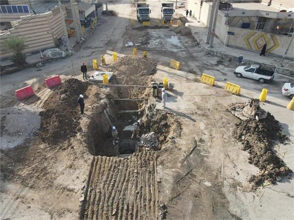 روند اجرایی پروژه فاضلاب اهواز در خیابان معرفت