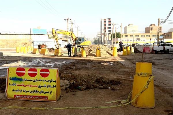روند اجرایی پروژه فاضلاب اهواز در خیابان معرفت